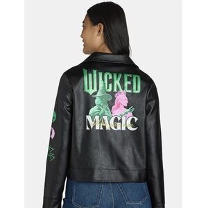 NWT Wicked Glinda Alphaba Faux Leather Moto Jacket